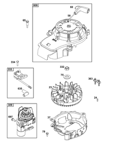 Flywheel, Ignition, And Starter Group Diagram and Parts List for 125P05-0072-H5  Briggs and Stratton Engine